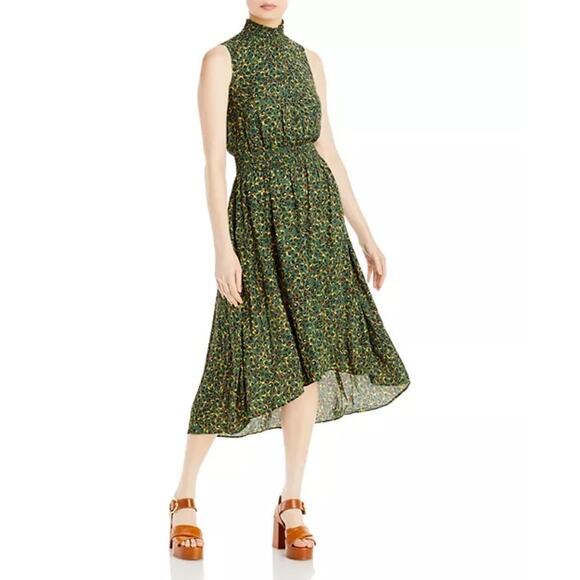 Nanette Lepore Green Leopard Print Fall Vibes Mock Neck Midi Dress Size 12 - Picture 1 of 5